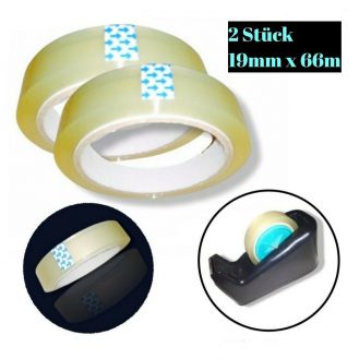 2 Stück Klebebänder 19mm x 66m Klebefilm Klebeband Kerndurchmesser 75mm