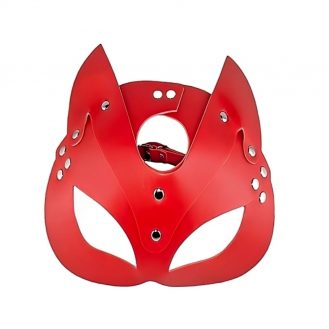 Damen Katzenmaske mit Ohren Rot Katzen Fetisch BDSM Maske Kostüm Verstellbar