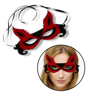 Damen Katzenmaske mit Ohren Rot Katzen Fetisch BDSM Maske Kostüm Verstellbar
