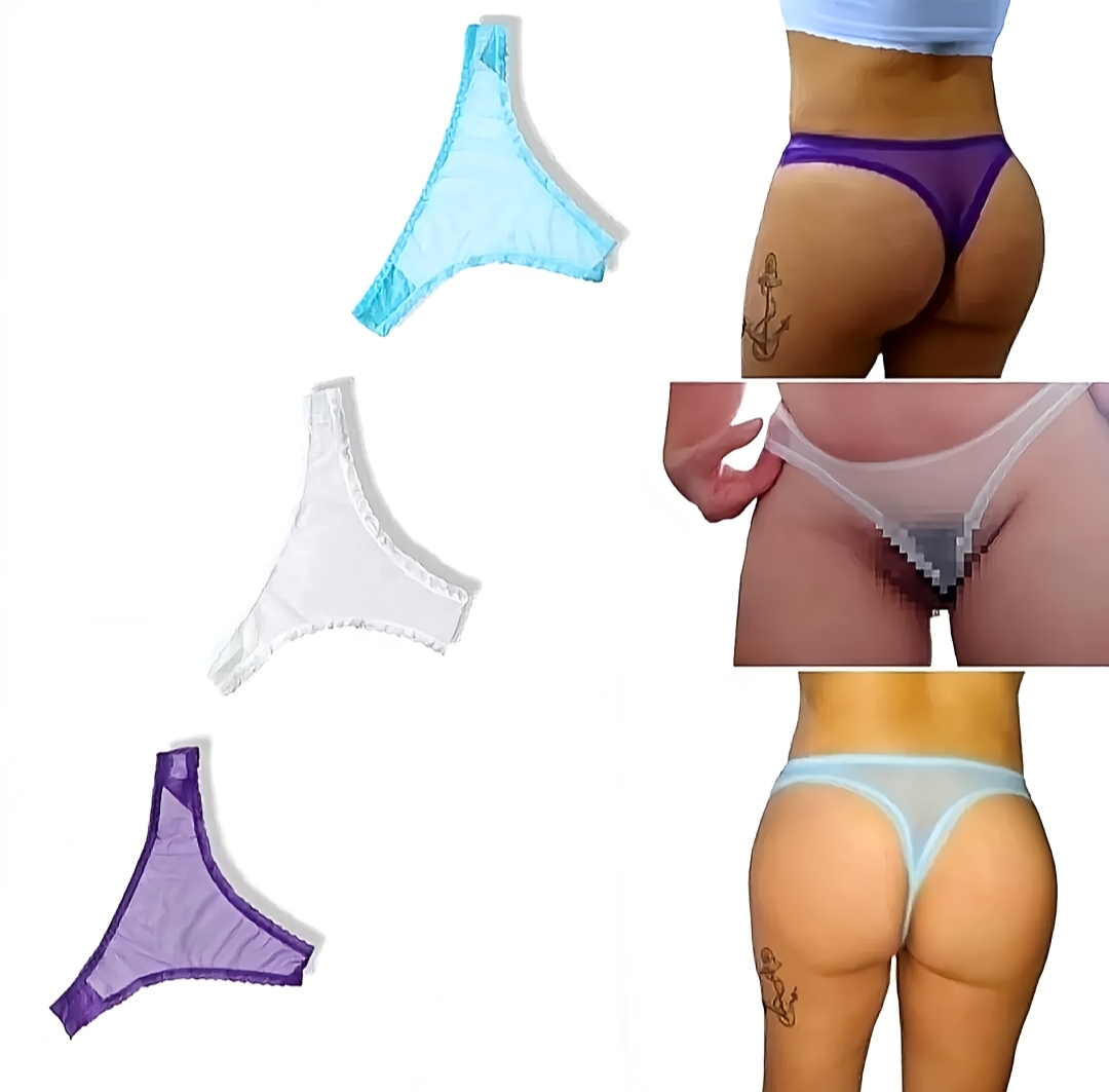 Damen Durchsichtige Reizwäsche Slip Unterhose Frauen String Weiß Lila Blau – Bild 2