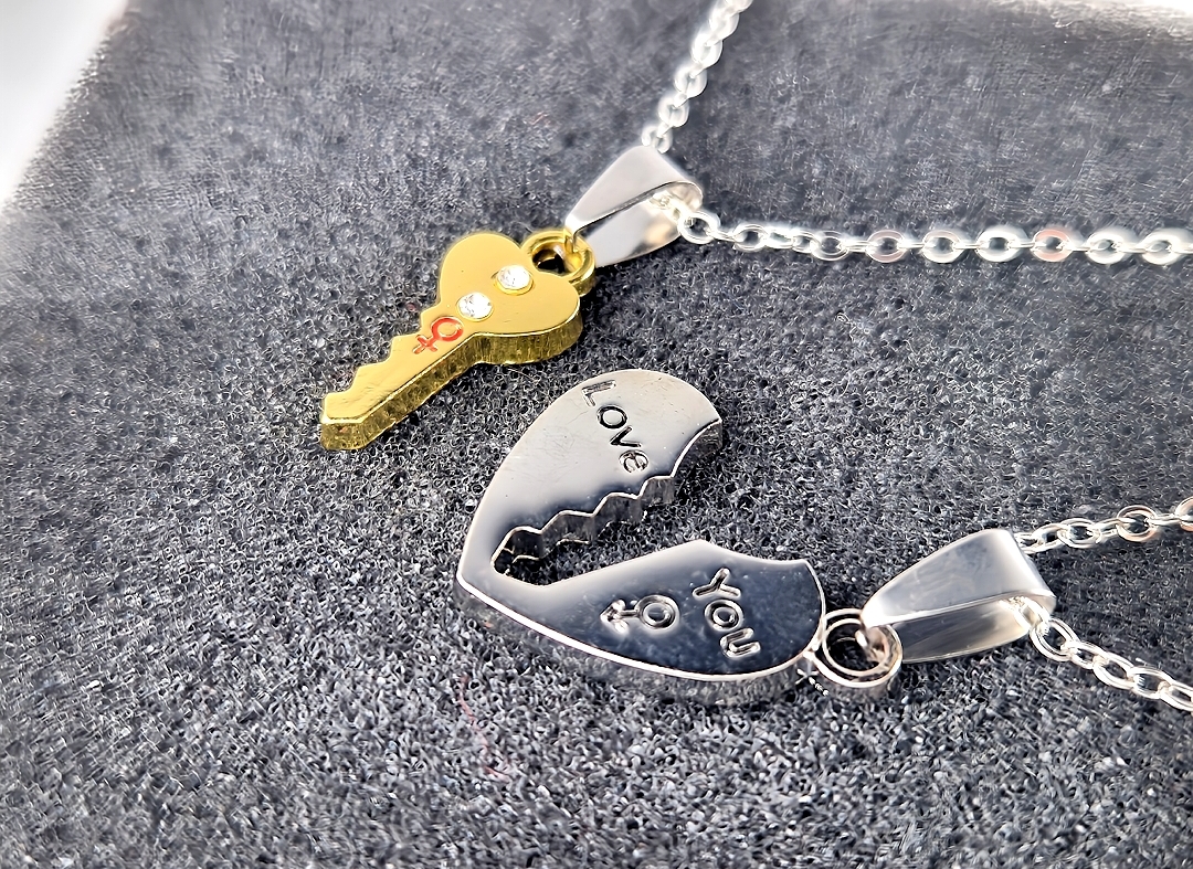 2x Halskette mit Anhänger Herz und Schlüssel Liebe Paare Geschenkidee Modeschmuck – Bild 6