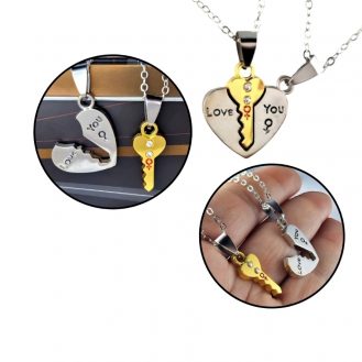 2x Halskette mit Anhänger Herz und Schlüssel Liebe Paare Geschenkidee Modeschmuck