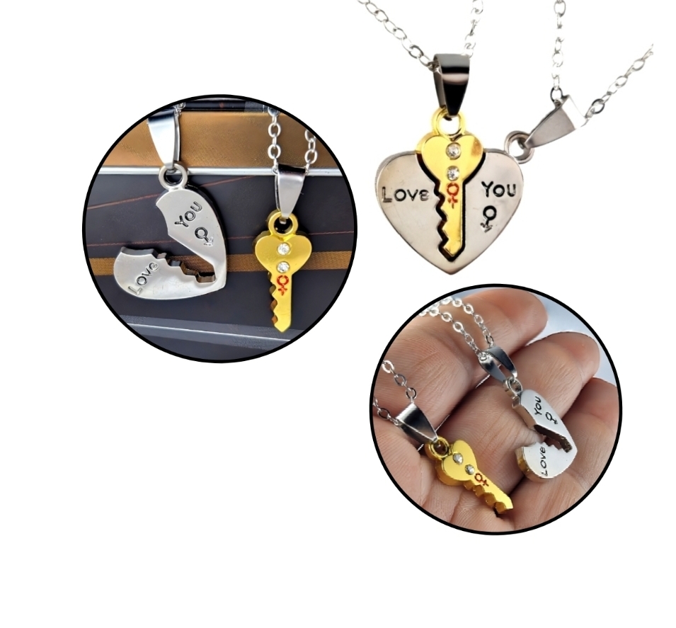 2x Halskette mit Anhänger Herz und Schlüssel Liebe Paare Geschenkidee Modeschmuck