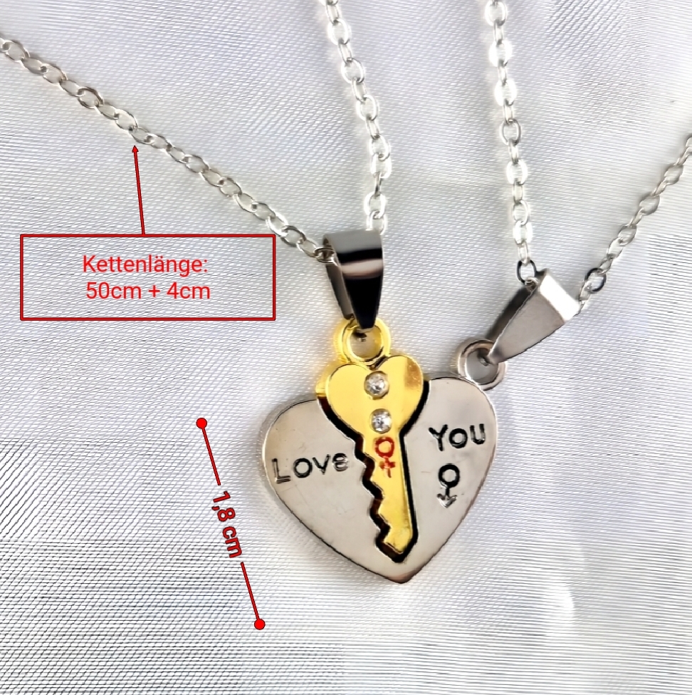 2x Halskette mit Anhänger Herz und Schlüssel Liebe Paare Geschenkidee Modeschmuck – Bild 5