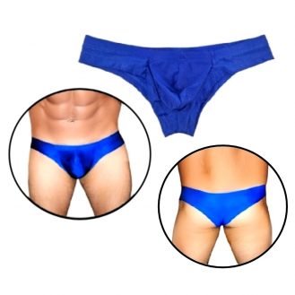 Herren Slip Reizwäsche Unterhose Tanga Männer Blau Glanzoptik Unterwäsche S M L XL