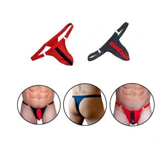 Herren Unterhose Durchsichtig Männer Slip Transparent String mit Ringe Seitlich Rot Schwarz