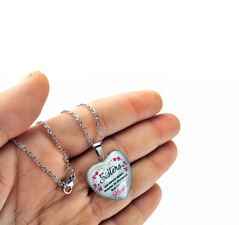 Halskette mit Herz Anhänger Geschenkidee für Schwester Sister Modeschmuck Rosa Weiß – Bild 4