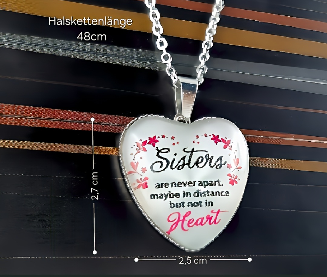 Halskette mit Herz Anhänger Geschenkidee für Schwester Sister Modeschmuck Rosa Weiß – Bild 3