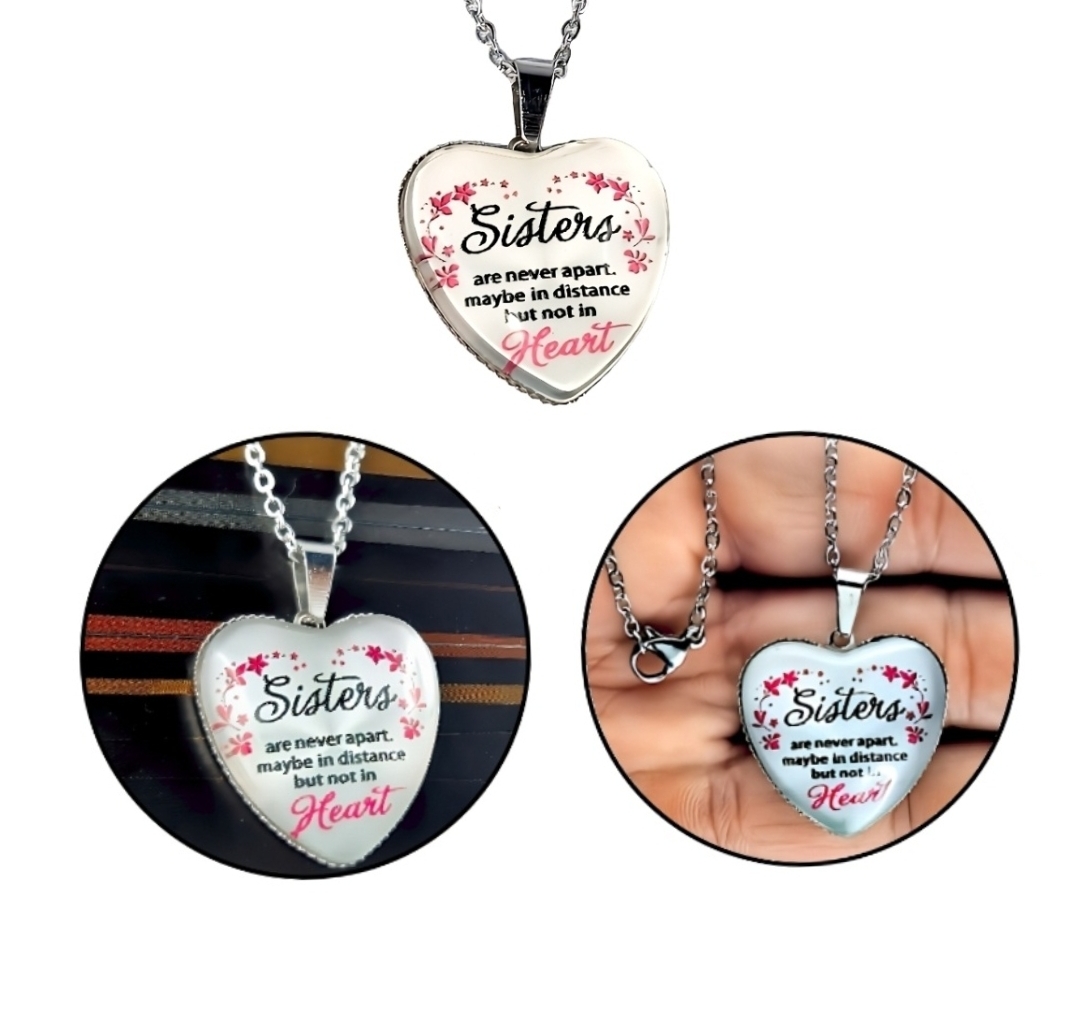 Halskette mit Herz Anhänger Geschenkidee für Schwester Sister Modeschmuck Rosa Weiß