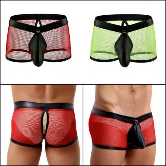 Herren Netz Ouvert Boxershort Unterhose Boxer Männer Durchsichtig Rot Grün XS S M L