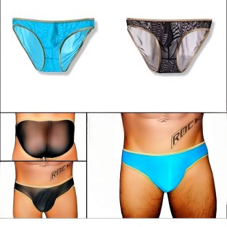 Herren Transparent Unterhose Männer Slip Durchsichtig Unterwäsche Schwarz Blau