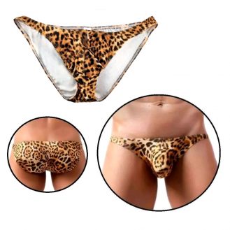 Herren Unterhose Tigermotiv String Männer Slip Leopardmuster Braun S M L XL