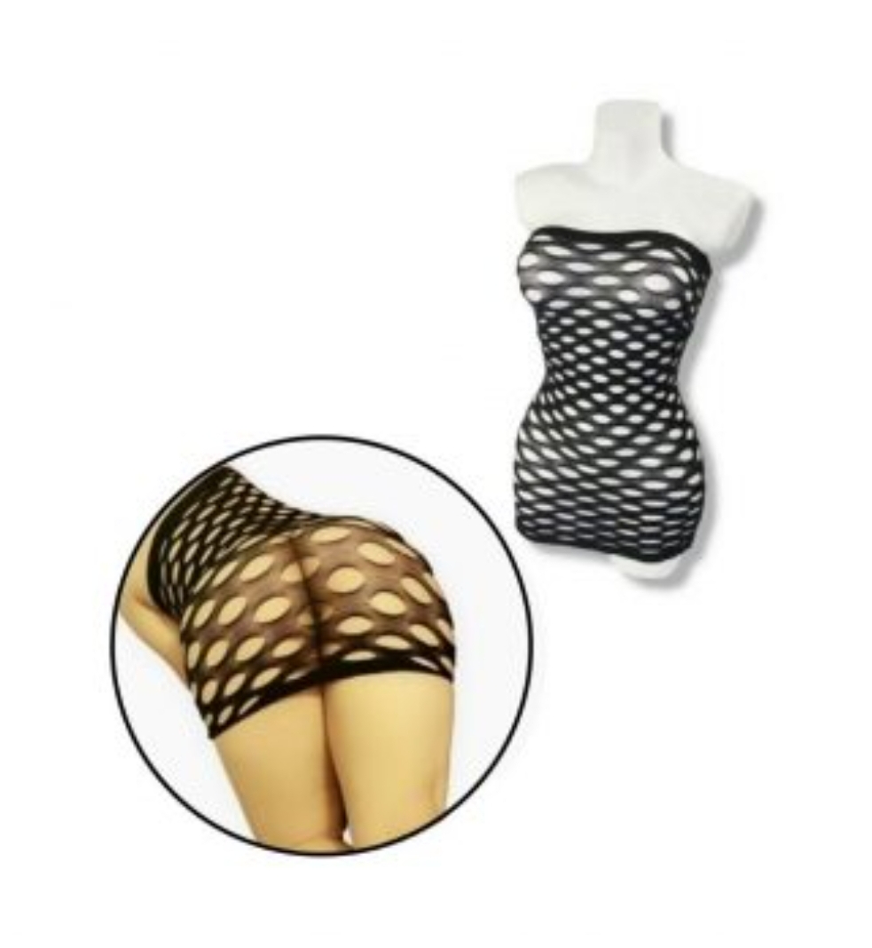 Damen Transparent Dessous Schlüpfer Nachtwäsche Reizwäsche Netzkleid Fischernetz Minirock Schwarz – Bild 2