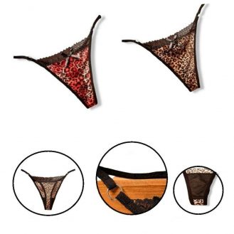 Damen Tigermuster String Reizwäsche Ring Slip Unterhose Leopardmotiv Rot Braun