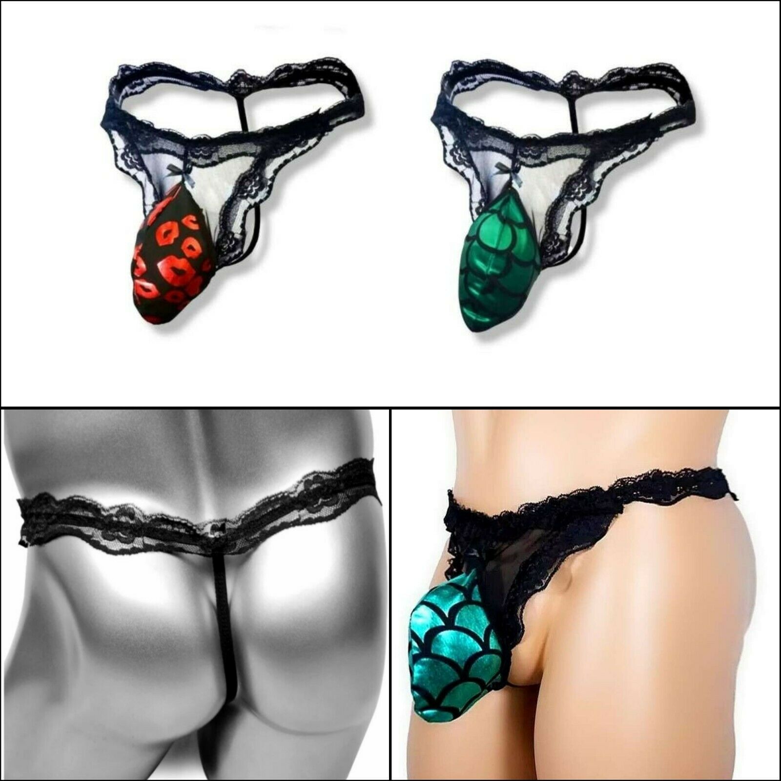 Männer G-String Reizwäsche Unterhose Herren Dessous Slip Tanga Rot Grün String – Bild 4