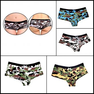 Damen Unterhose Panties Slip Unterwäsche Camouflage Army Reizwäsche Grau Gelb Blau Grün XS S M L