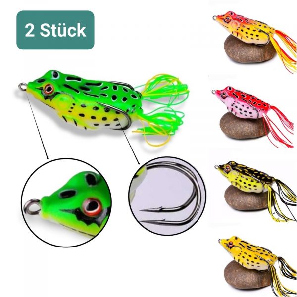 2 Stück Angelköder Frosch mit Doppel Angelhaken Fisch Köder Wobbler Kunstköder