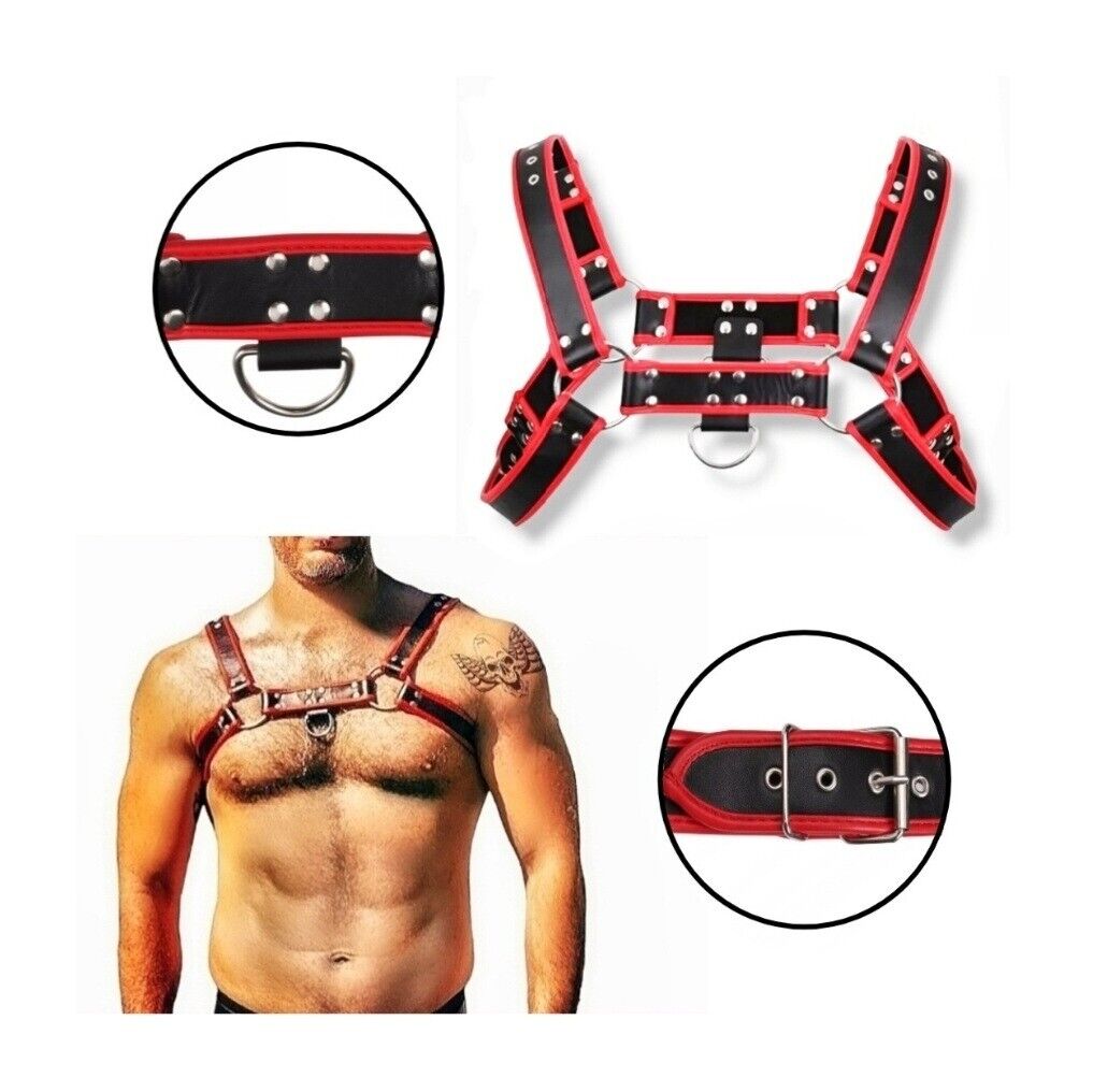 Männer Lederoptik Brustgurt Fetisch Bondage Riemen Schultergurt Kostüm BDSM