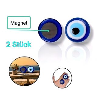 2 Stück Runde Nazar Boncuk mit Magnet Dekoration Blaue Auge Magnetisch Deko Blau 4,5cm