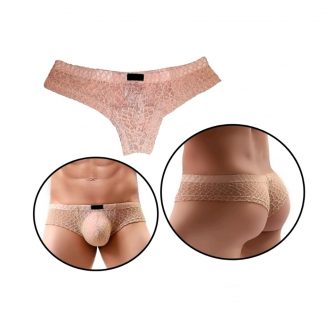 Herren Slip Transparent Durchsichtig Dessous Männer Netz Unterhose Beige S M L XL