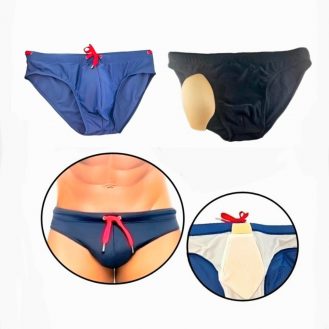 Männer Badehose PushUp mit Pad Herren Schwimmhose Badeslip Schwarz Dunkelblau S M L XL XXL