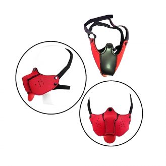 Maske Hundemaske Hunde Gesicht Maske Schwarz Rot mit Zunge BDSM Fetisch Kostüm
