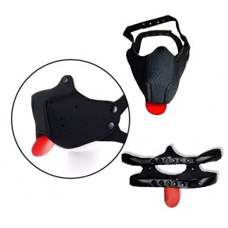 Gesichtsmaske Hundemaske Hunde Maske Schwarz Rot mit Zunge BDSM Fetisch Kostüm