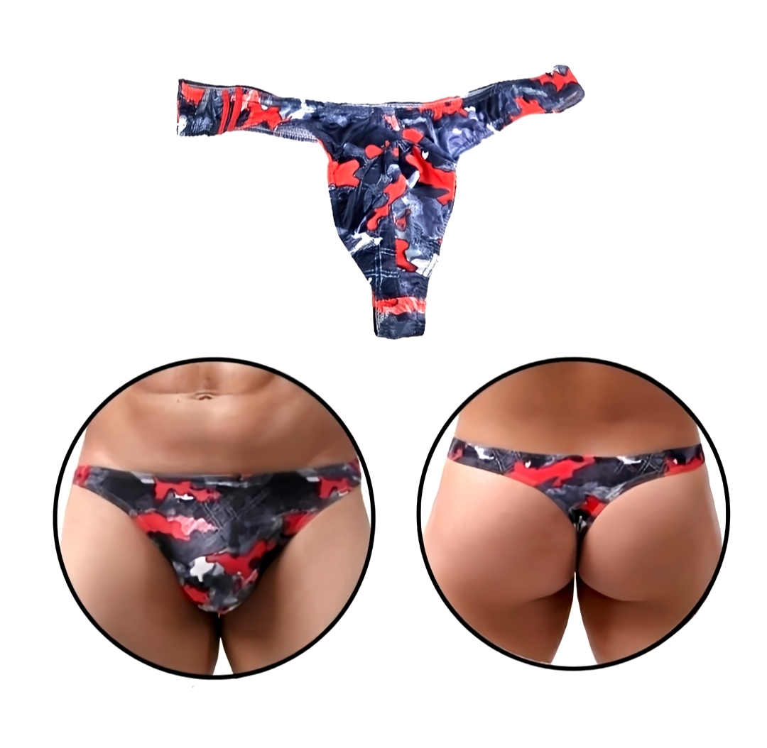 Männer Camouflage Unterhose Mehrfarbig Blau Rot Grau String Herren Slip G-String – Bild 2